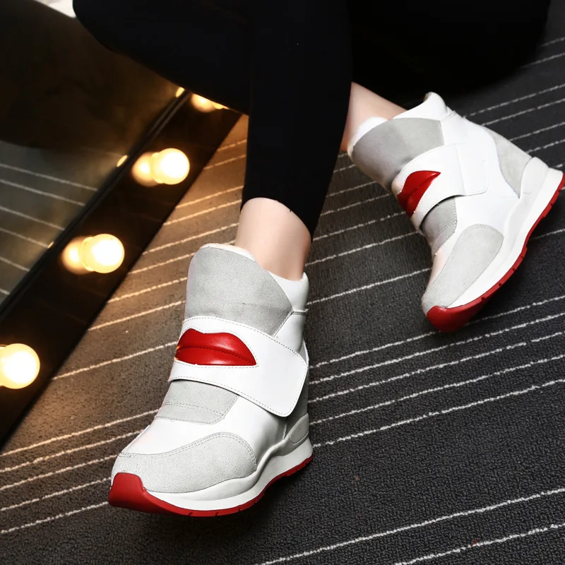 

High Top Sneakers Women Casual Shoes Sneakers Winter High Heels Sneakers Shoes Sports for Women Fashion Red Lips Shoe Wedge