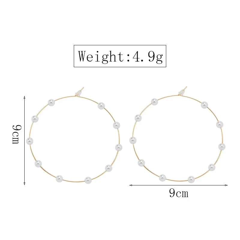 

New White Pearl Golden Big Circle Earrings Trendy Fashion Exaggerated Pearl Earrings for Women Bohemian Big Earrings Wholesale