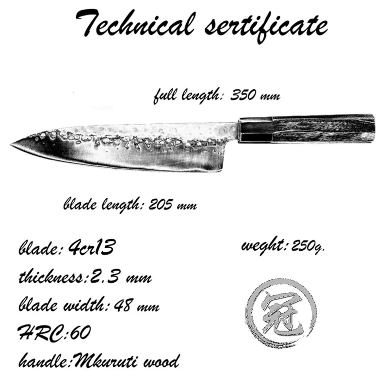 8 дюймов ручной работы поварской нож японские кухонные ножи 4cr13 сталь Gyuto PRO