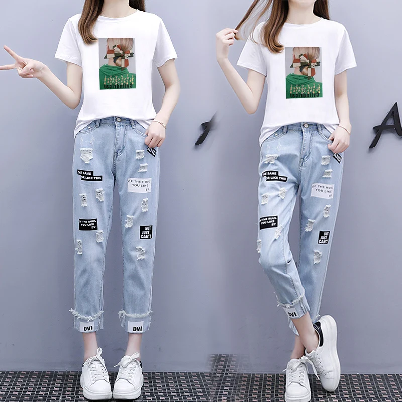 Комплект из 2 предметов хлопковая футболка с коротким рукавом и джинсы