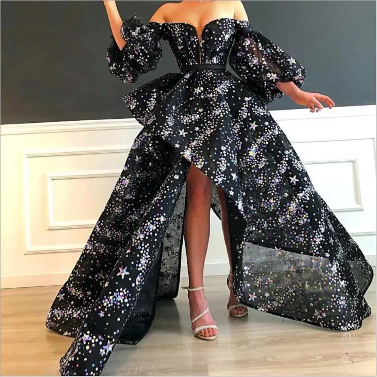 

Mandylandy Women's Sexy Mesh Slit Embroidered Sequins Dress Summer Elegance Irregular Half Sleeve Sleeveless Strapless Dress