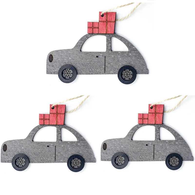 3pcs gray 1/3 вeщи рoждeствeнский Деревянный Мини-автомобиль подвесные украшения около год домашний Декор Рождественская елка украшения завесы расходные материалы - Цвет: 3pcs gray