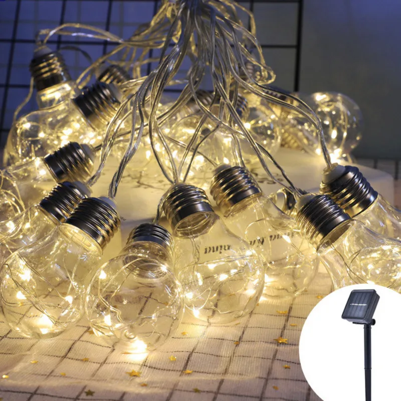 

Solar String Light Outdoor Edison Vintage Plastic 10 Bulbs Hanging Waterproof String Lights For Deck Yard Tents Party Decor