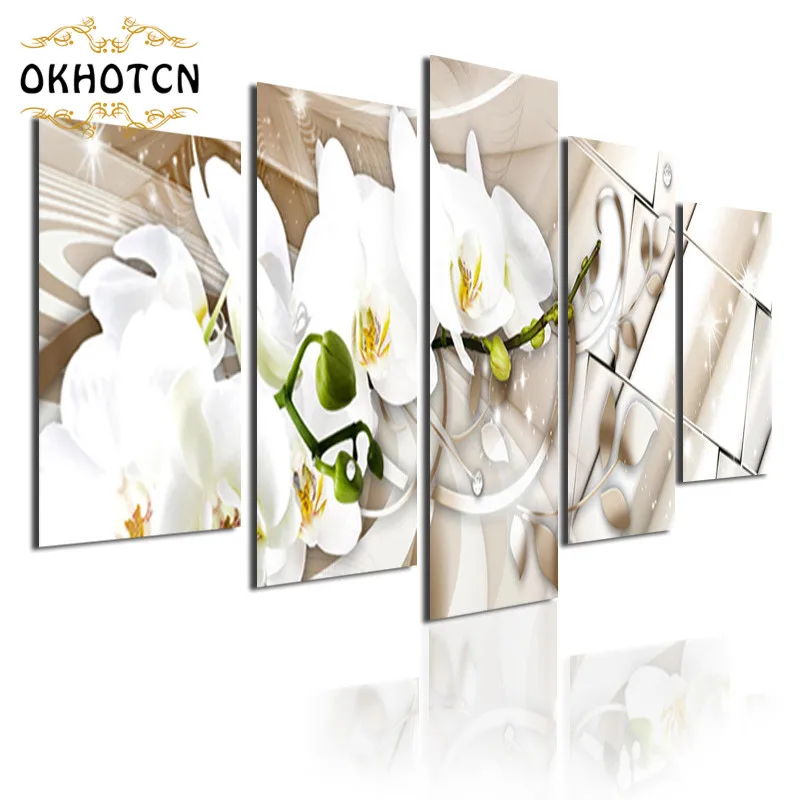 

Luxury Flower European Bedside Decoration HD Print Canvas Painting 5 Parts Modular Painting Wall Art Canvas Painting Living Room
