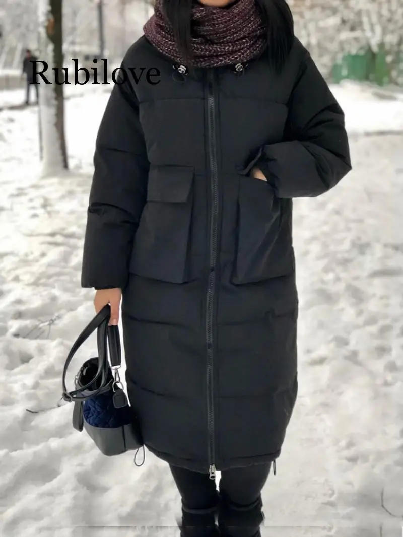 Rubilove модная женская куртка, Новое поступление, однотонная, тонкая, длинная, размер, для женщин, хлопок, тонкий пуховик с капюшоном, зимняя куртка