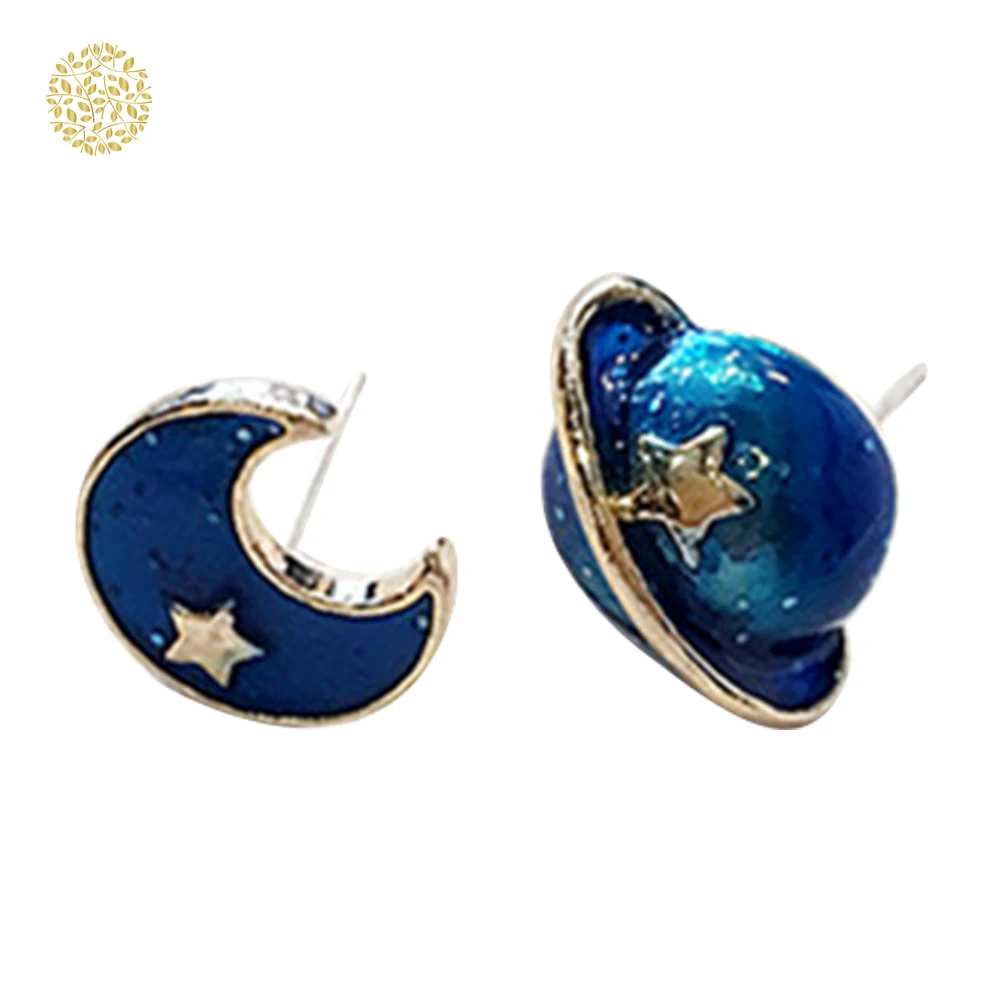 1 пара милые серьги гвоздики с голубыми планетами звездами луной космическим