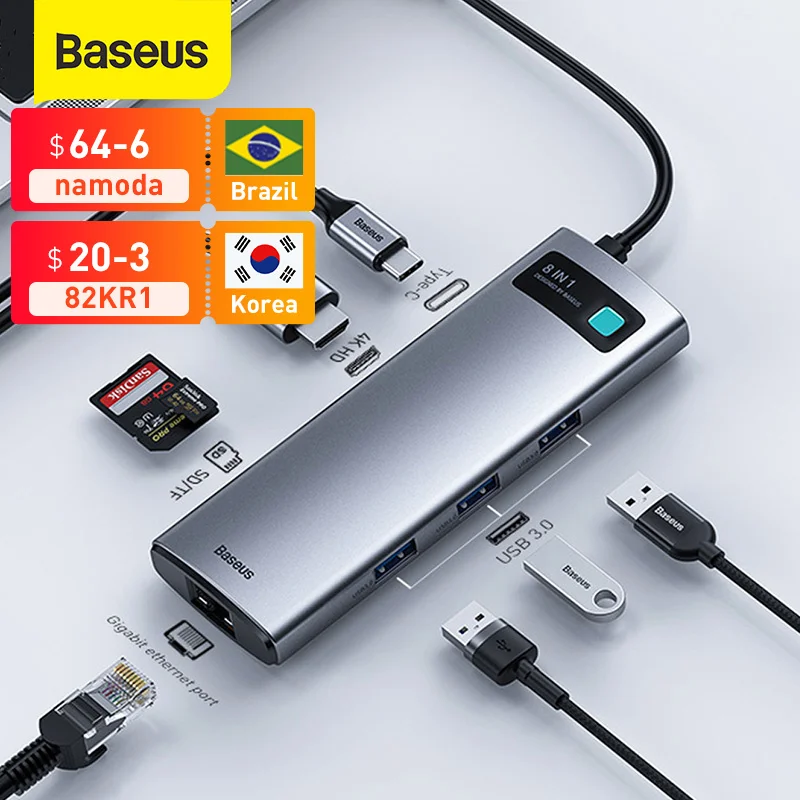 

Baseus USB C HUB Type C to HDMI-compatible USB 3.0 Adapter 8 in 1 Type C HUB Dock for MacBook Pro Air USB C Splitter