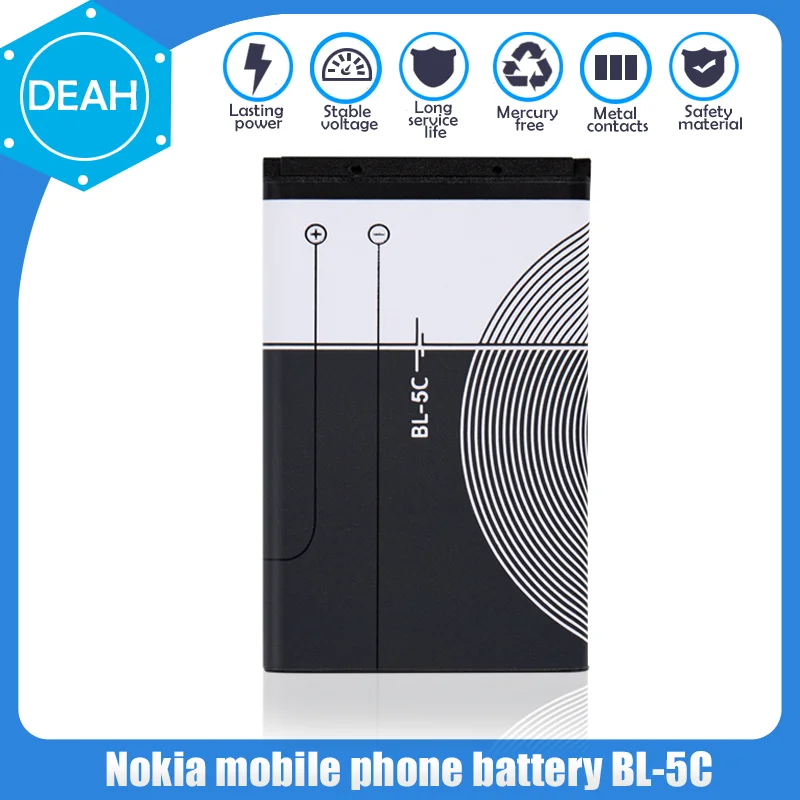 Литий-полимерный аккумулятор BL5C для телефона Nokia 3 7 1100 1110 1200 1208 1280 1600 2600 2700 3100 3110 5130