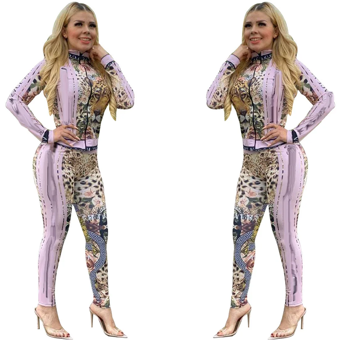 

Женский Повседневный комплект из 2 предметов, элегантный топ с длинными рукавами и брюки с леопардовым принтом, 2021