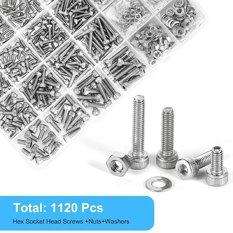 

M2 M2.5 M3 M4 304 Stainless Steel Hexagon Head Cap Machine Screw, Precision Metric Round Flat Head Bolt and Nut Set