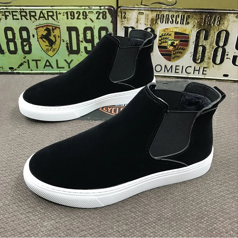 

Korean designer mens casual chelsea boots warm fur winter shoes outdoors platform snow botines hombre ankle botas hombre sapatos