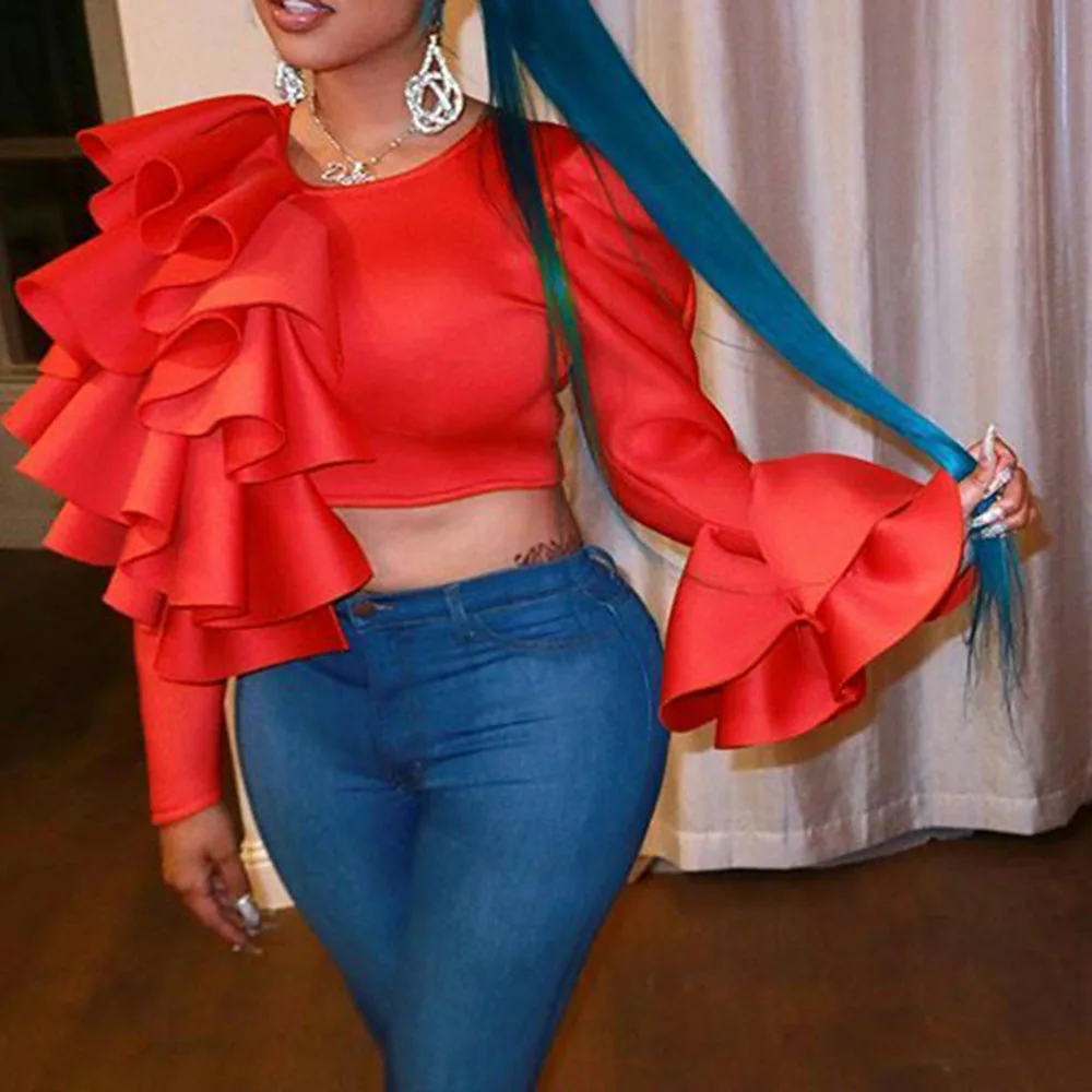 Falbala женские короткие топы футболки оборки вечерние для вечеринок Клубная