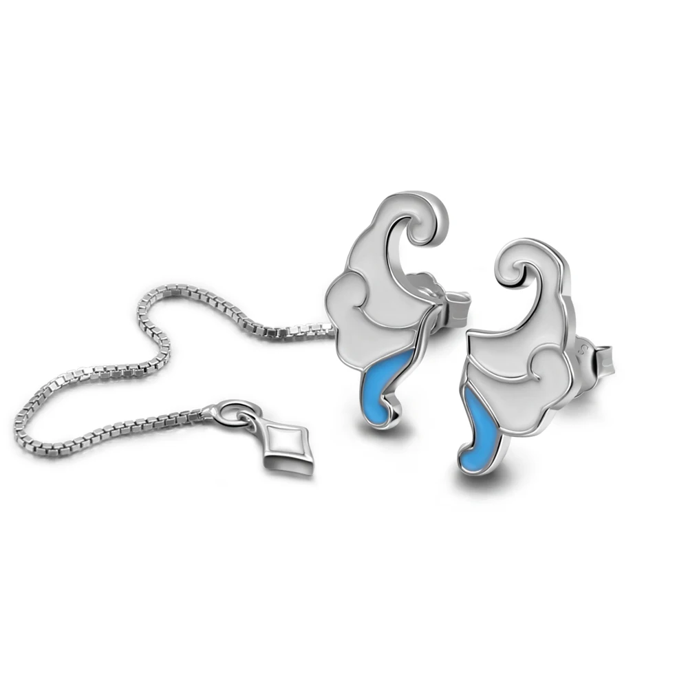 Женские серьги гвоздики с разноцветной эмалью асимметричные из 100% стерлингового