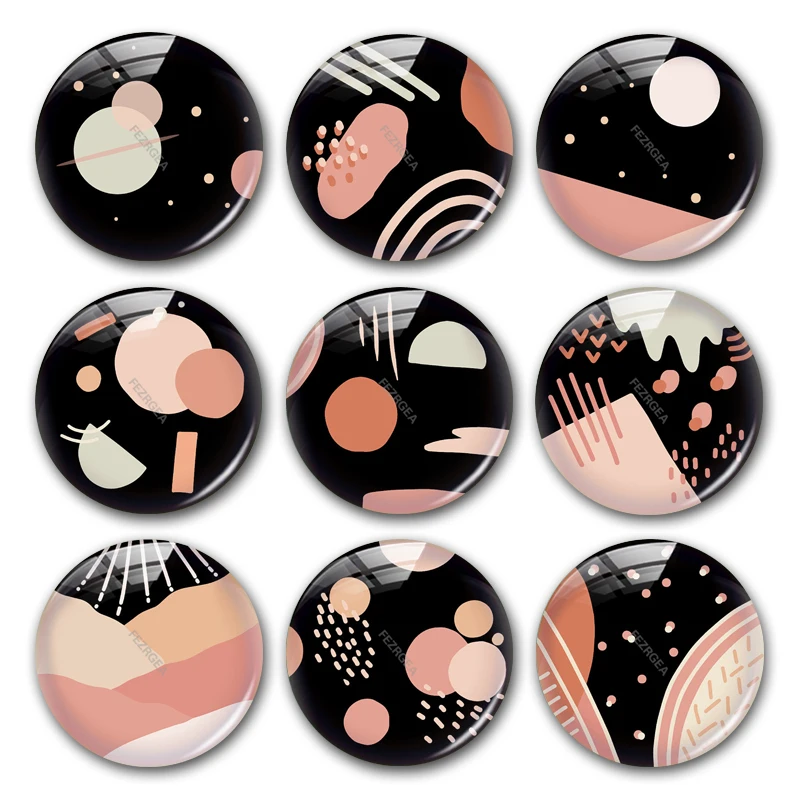 Стеклянный кабошон с геометрическим рисунком черно розовые цифровые