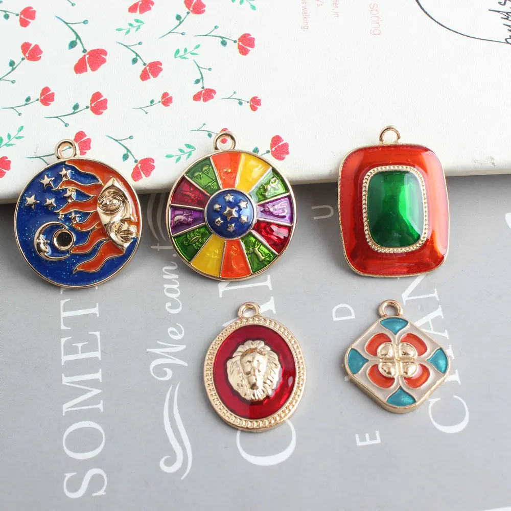 

10pcs/lot DIY Abstract Starry Moon Enamel Unicorn Pendant Jewelry Findings Gold Color Tone Charms Handmade Necklace Accessories