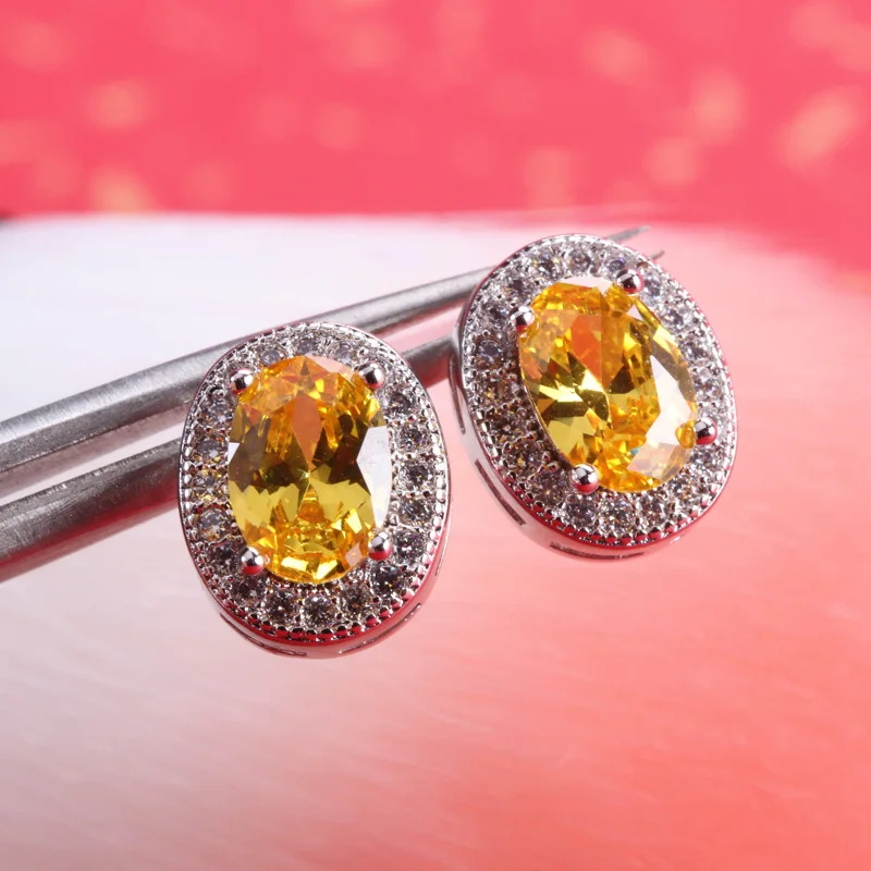 

Genuine Citrine Sapphire Emerald Earrings 925 Sterling Silver Color Earrings For Women White gold Gemstone Earings Fine Jewelry