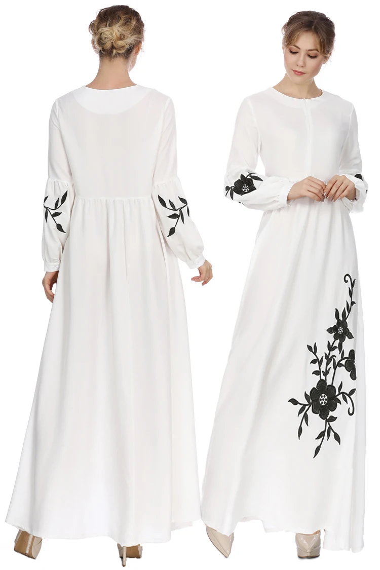 

Abaya White Muslim Skirt 2021 New Spring And Summer Chiffon Long-Sleeved Ethnic Embroidery Ladies Dress
