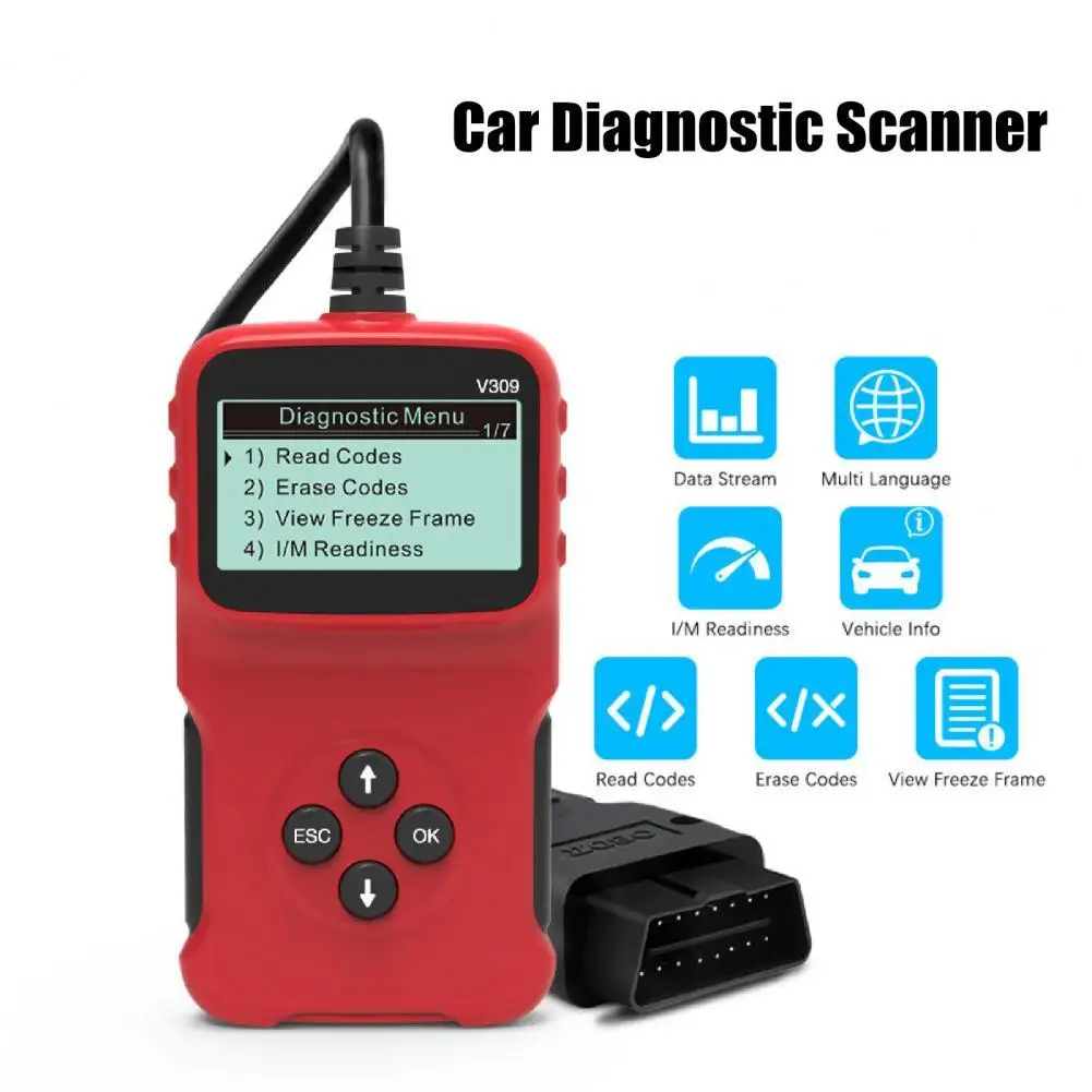 

Красный компактный сканер OBD, считыватель кодов автомобиля, диагностический сканер, надежный для фургона