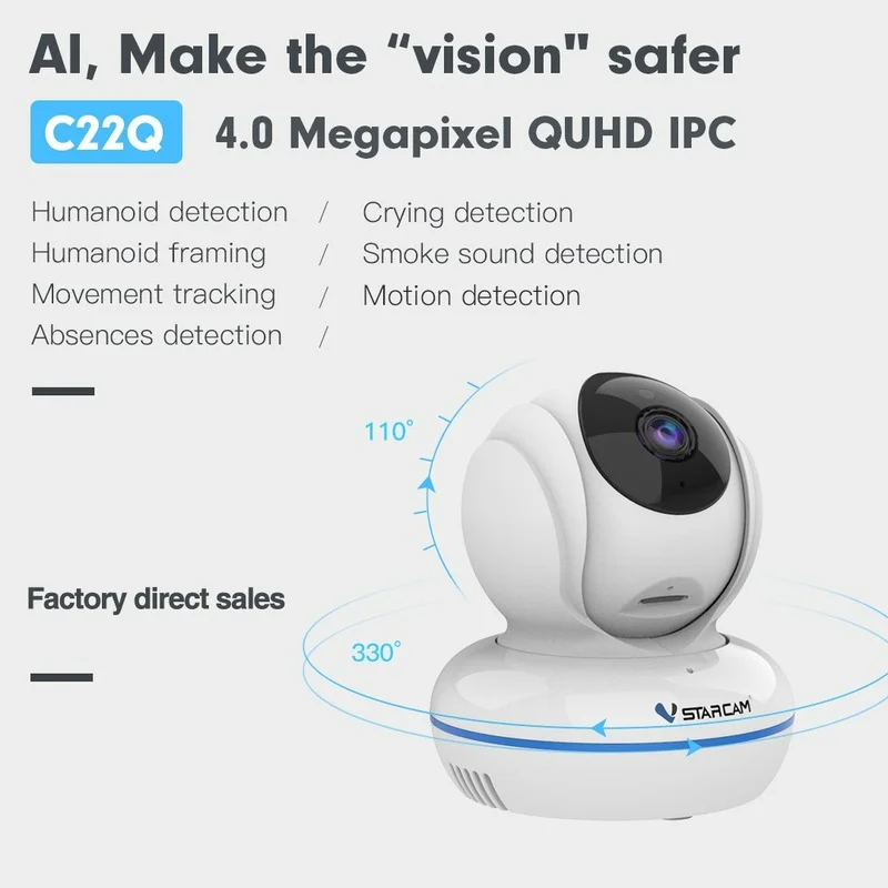 Камера видеонаблюдения C22Q Vstarcam 4 МП Full HD Wi Fi Радионяня панорама/наклон IP H.265 окуляр
