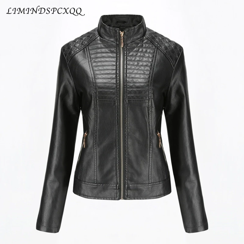 

Женская байкерская куртка из искусственной кожи, черная куртка из искусственной кожи, весна-осень 2021