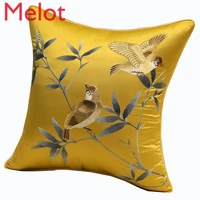 high end chinese embroidery flowers and birds cushion pillow soft waist support printing velvet pillow simple decorative cushion