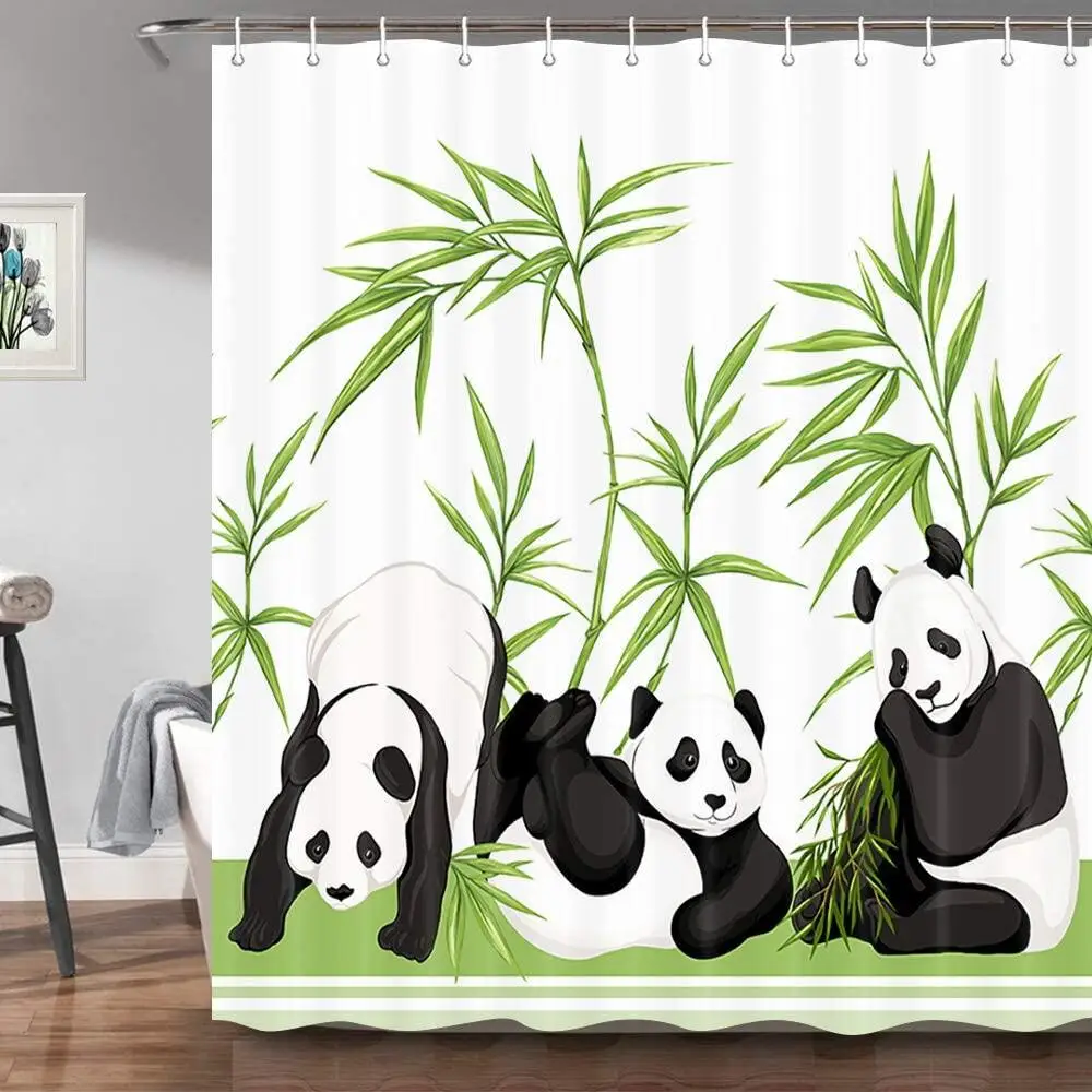 

Забавные детские занавески для душа, милые животные панда Медведь с зеленым бамбуком декор в китайском стиле детские занавески для ванны ...