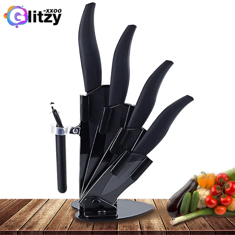 

Ceramic Knife 3 4 5 6 inch Zirconia Kitchen Knife + Peeler + Holder Set Black Blade Chef Fruit Utility Cooking Knives Cuter