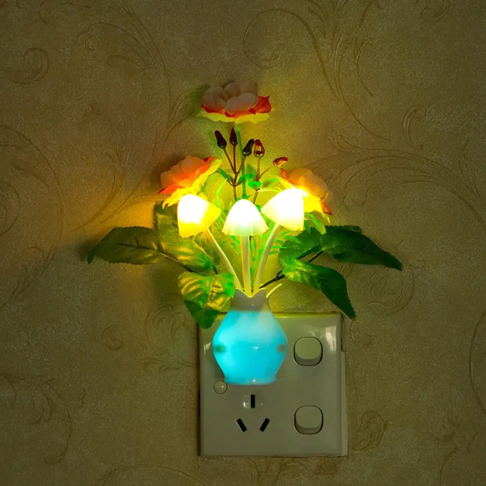 

LED Colorful Flower Night Lights Luminous Lamp US Plug Sensor Home Bedroom Decoration Novelty Light Flower Plant Nightlight
