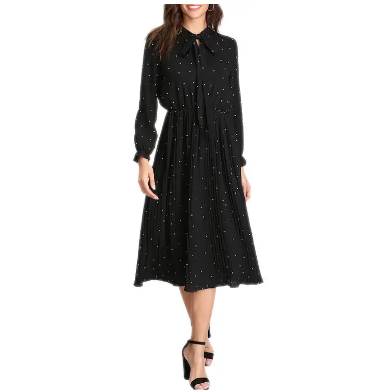 

Fashion Women's Black Print Maxi Dress Casual Long Sleeve High Elastic Office Dresses Female Party Long Dress 2020 New Vestidos