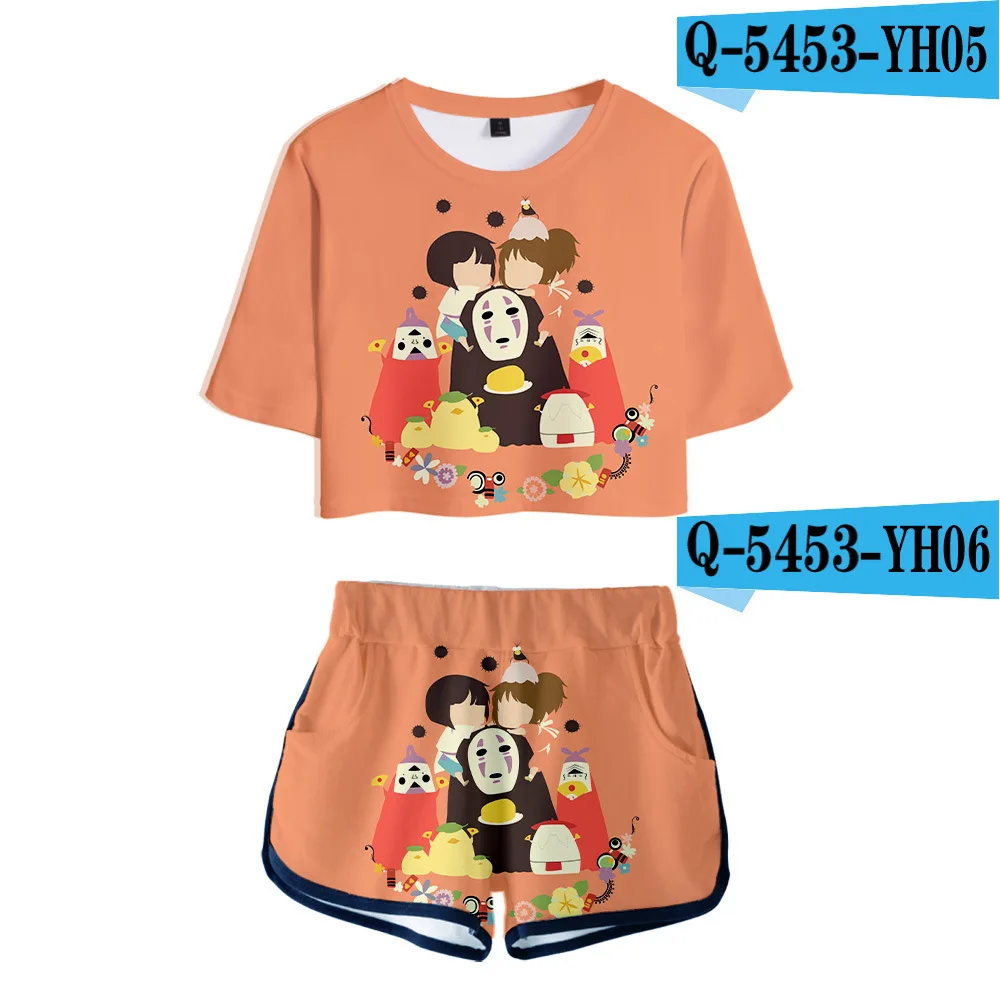 

Spirited Away Japanese Anime new fashion Two Pieces sets thirt and shorts high quality Women Fashion hip pop T-shirts shorts set