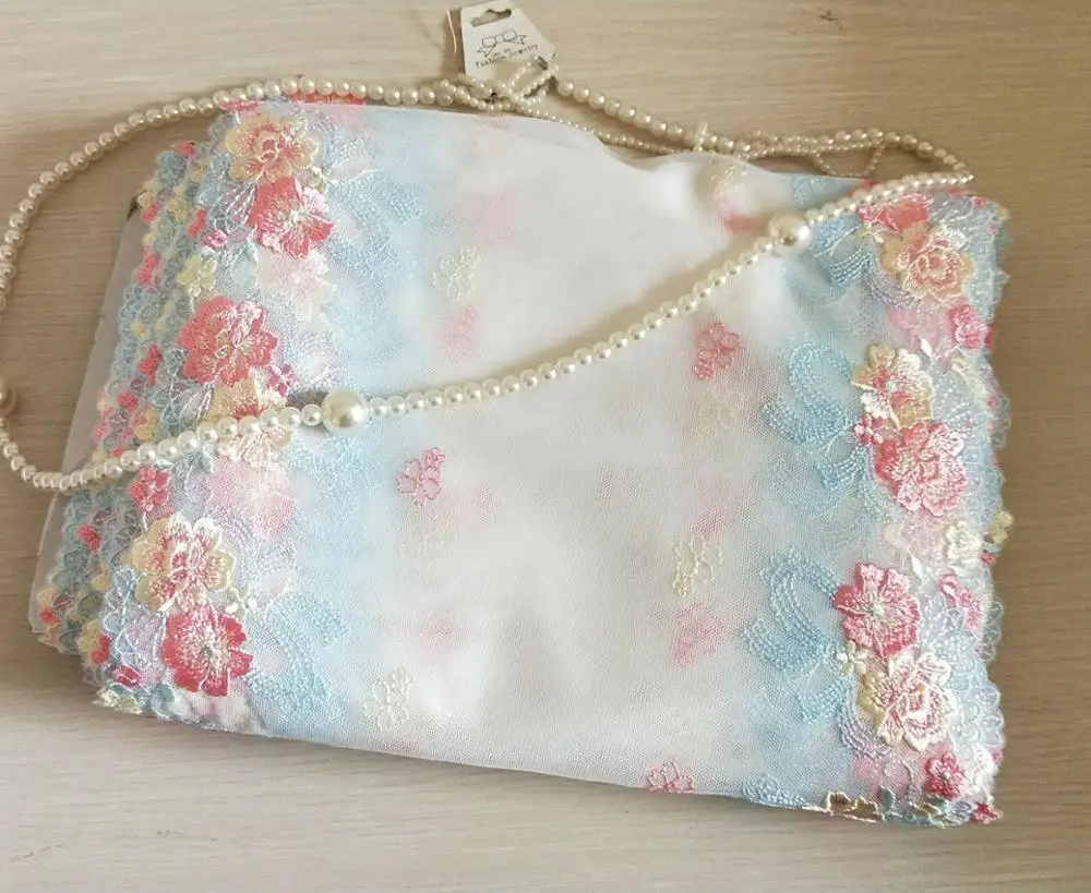 Великолепная Тюлевая кружевная отделка синие розовые цветы Цветочная вышитая