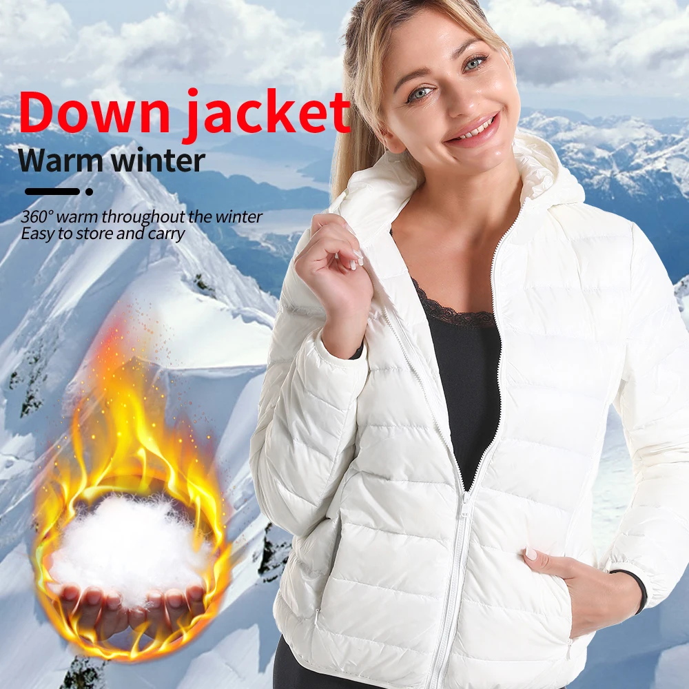 Женский зимний легкий теплый пуховик большого размера ультралегкий тонкий