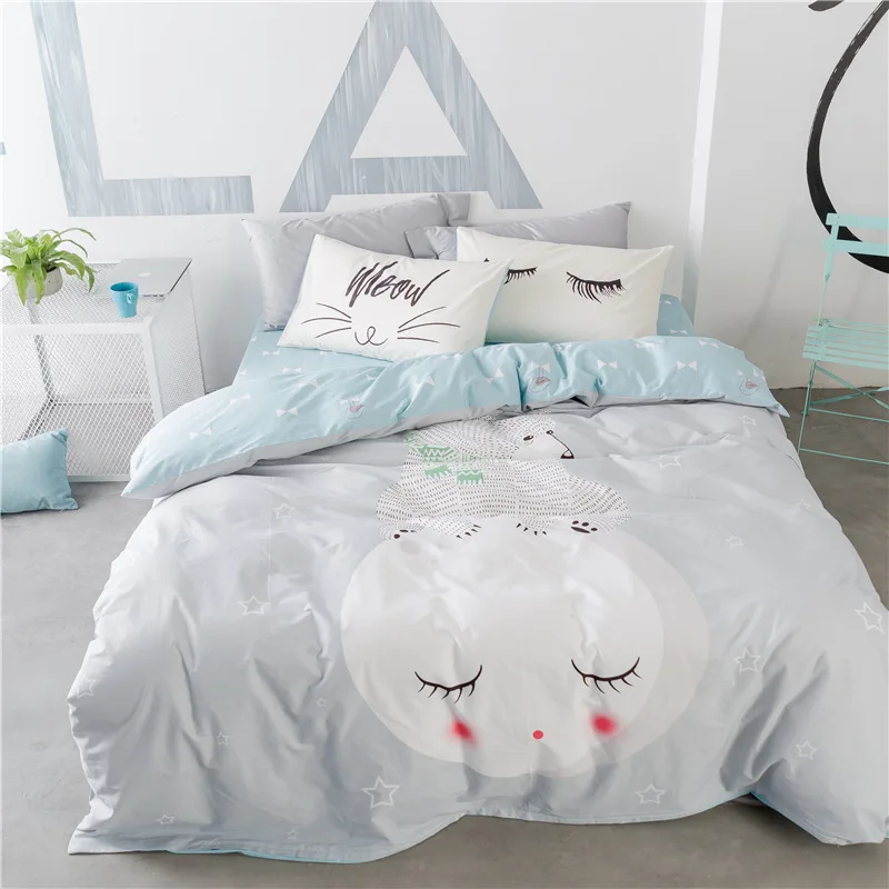 Cute Clouds Smile Printed Bedding Set Cotton100% Kids Duvet Cover Bedlinen Comforter Cover Bedsheet Pillowcases 1.5m 1.8m Bed