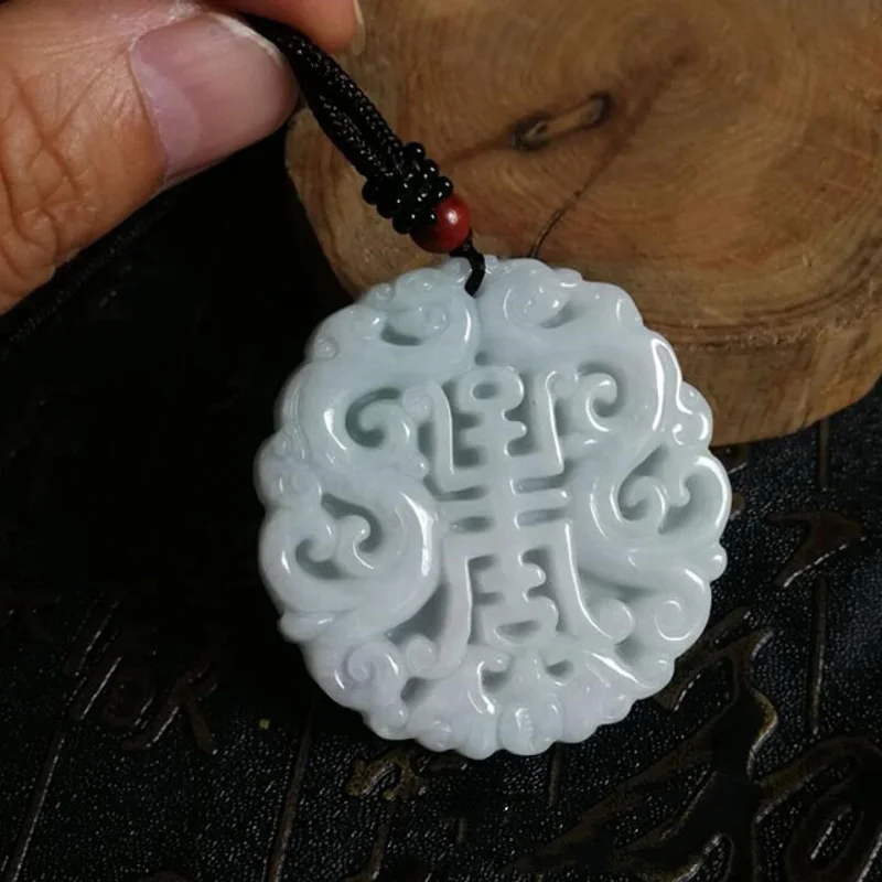 Natural Myanmar Jadeite Fu shou ru yi Jade Pendant Jewelry lucky Exorcise evil spirits Safety Amulet Fine | Украшения и
