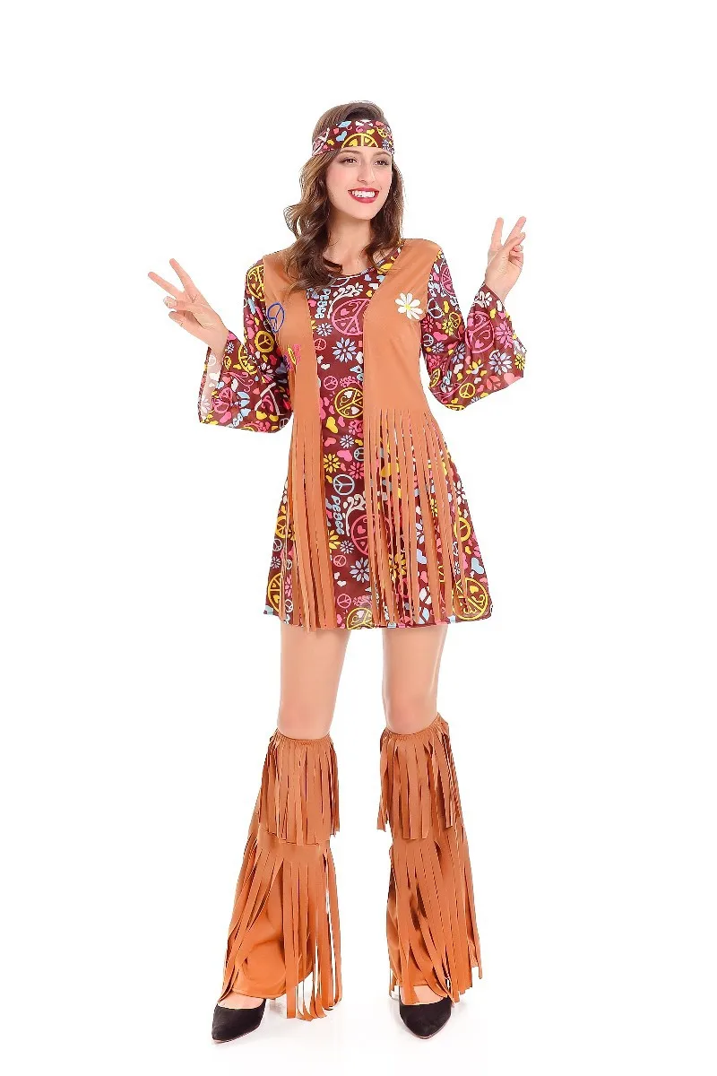 Женские Косплэй 60s 70 американский родной Ретро Хиппи Stagewear диско вечерние Hottie
