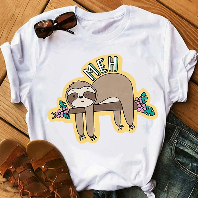 

Funny Sloth Print Women T Shirt Casual O Neck Short Sleeve Kawaii tshirt tops Plus Size Animal Graphic Tees Female Clothing
