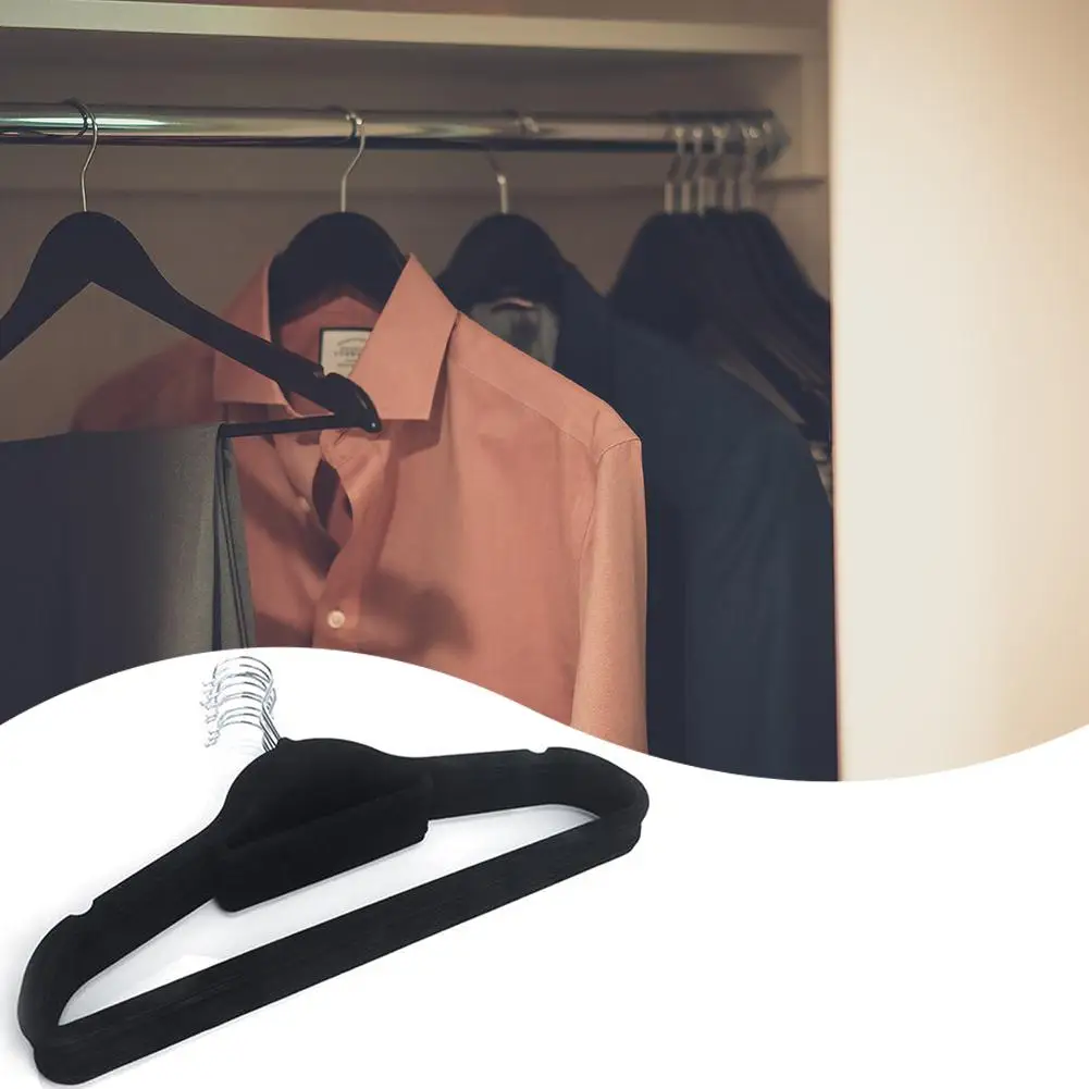 

50pcs Plastic Flocking Clothes Hangers Non-Slip Clothing Holder Organizer Black Velvet Clothes Hangers Velvet Coat Hanger