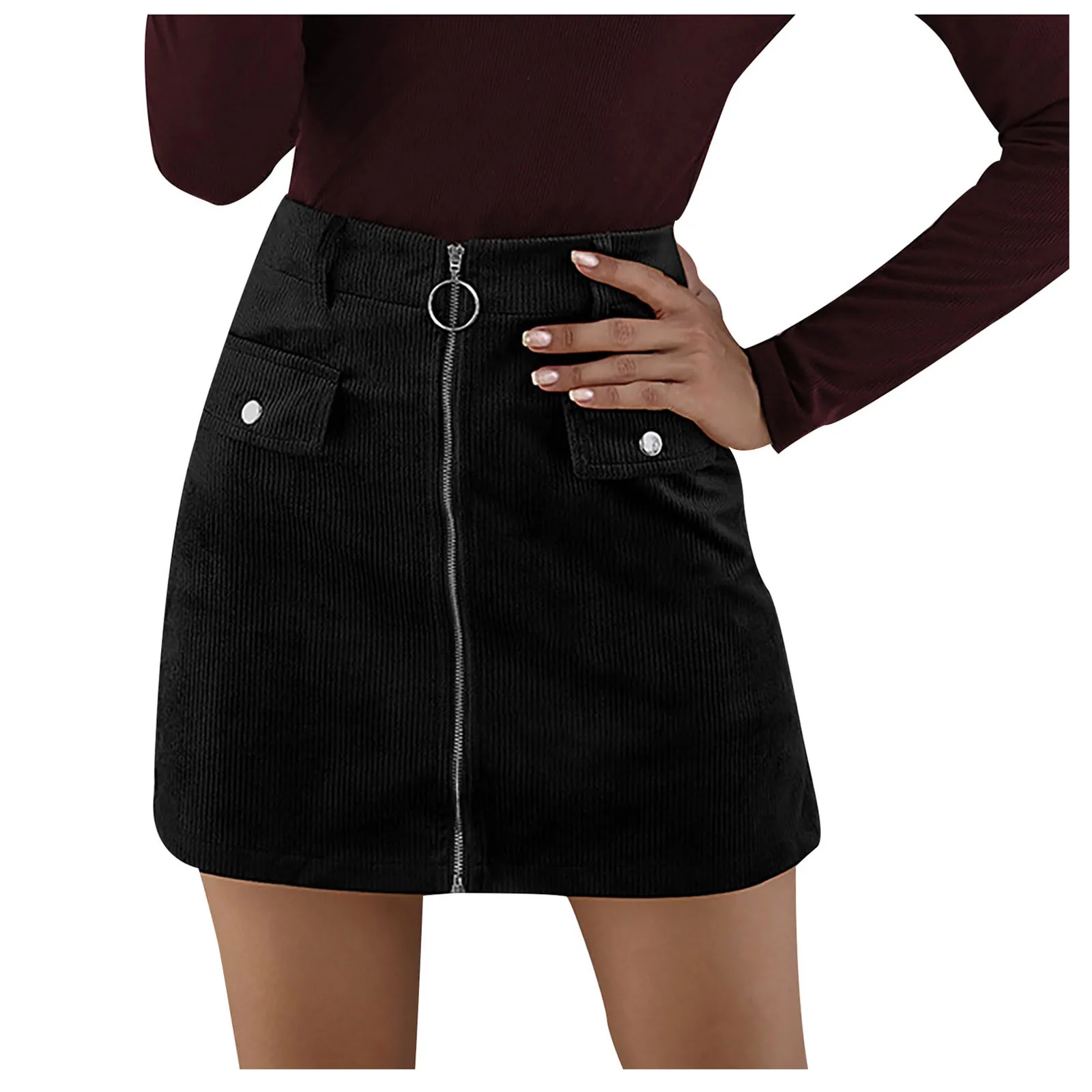 

High Waist Solid Color Zipper Corduroy Casual Short Skirt Skirt Women Corduroy Zipper High Waist Skirt Short Mini Skirt 2021