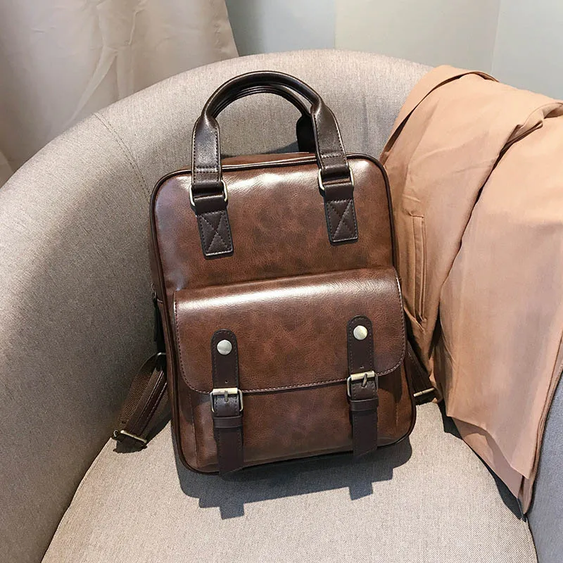 Dark Brown Backpack mochila feminina, школьные сумки с защитой от кражи, водонепроницаемые, для путешествий, для ноутбука, коричневый кожаный большой рюкзак для женщин, корейский дизайн - Цвет: Dark Brown Backpack