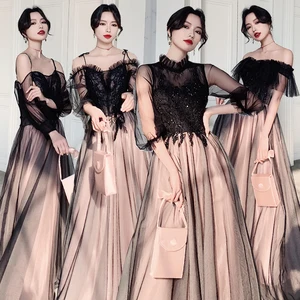 Bridesmaids Dresses Illusion Sequined Beading Embroidery Lace Short Tulle A-Line Off The Shoulder Women Wedding Party Gown E269