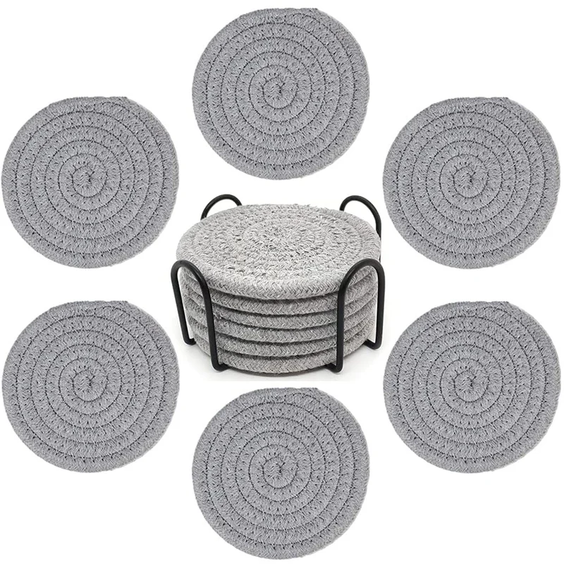 

Подставки под напитки с держателем, набор подставок из 6 шт., подставки из плетеной ткани для защиты стола, толстые