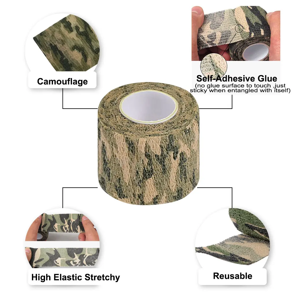Tactical Camo Tape 5cm*4.5M Self-Adhesive Camouflage Outdoor Hunting Shooting Stealth Rifle Gun Stretch Wrap Cover |