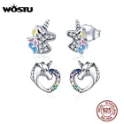 Женские серьги-пусеты WOSTU, из стерлингового серебра 925 пробы с единорогом, в виде единорога, из чистого серебра CQE426