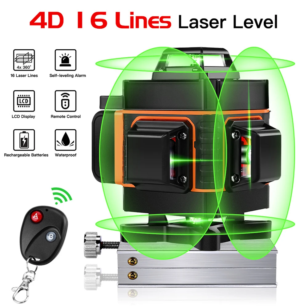 16 линий 4D лазерный уровень самонивелирующийся 360 горизонтальный и вертикальный
