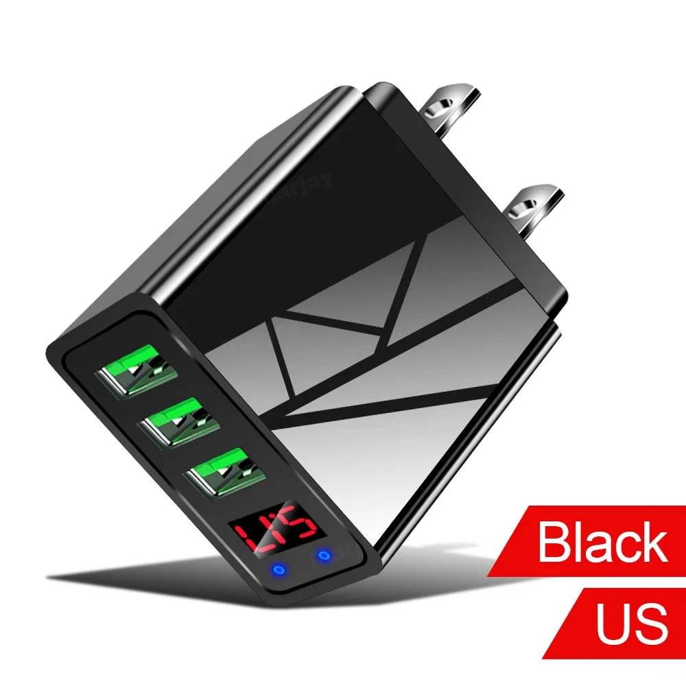 US Black OLAF 3 порта USB зарядное устройство ЕС США штекер светодиодный дисплей 3.1A Быстрая зарядка мобильный телефон Смарт зарядное устройство для iphone samsung Xiaomi планшет - Тип штекера: US Black