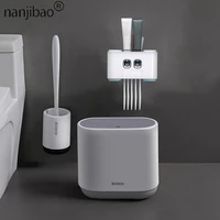 nanjibao bathroom accessories set toothbrush holder toilet brush automatic toothpaste dispenser trash can cleaning tools