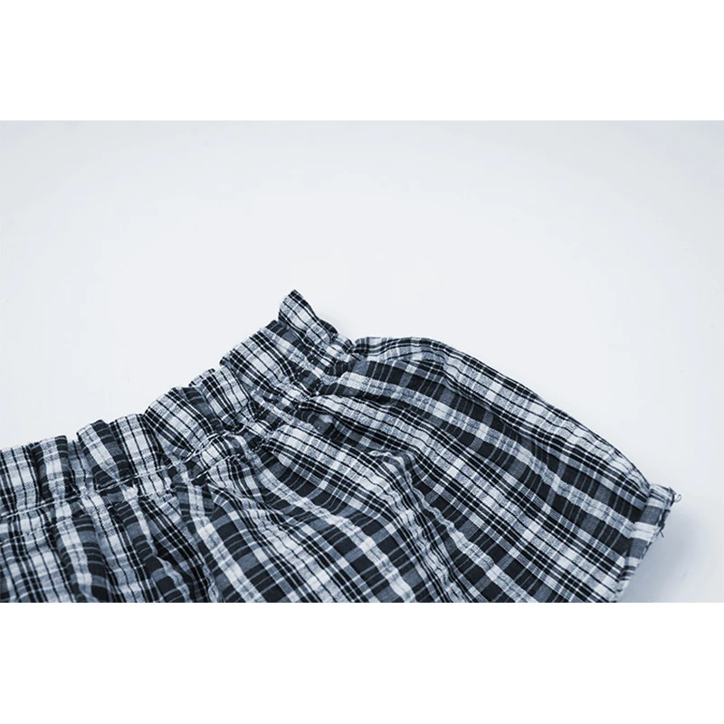 

Summer Women Shirt Women Korean 2021 New Style V Neck Sexy Slim Dew shoulder Top Irregular Falbala Female Plaid Blouse Or Tops