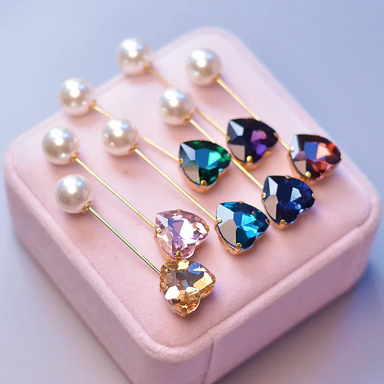 Fashion Colorful Rhinestone Simple Heart Brooch Vintage Brooch Fashion Hijab Pins and Brooches Clothes for Women Gift 3pcs
