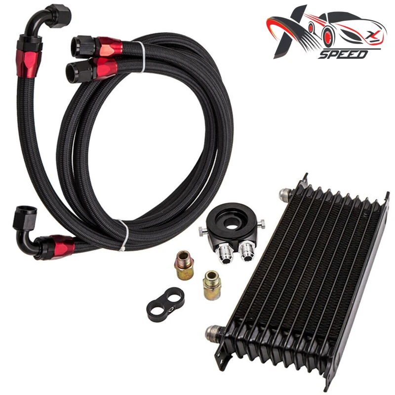 

Oil Cooler & Sandwich Oil Adapter kit Universal AN-10 Engine Oil Radiator 10 Rows Oil Cooler