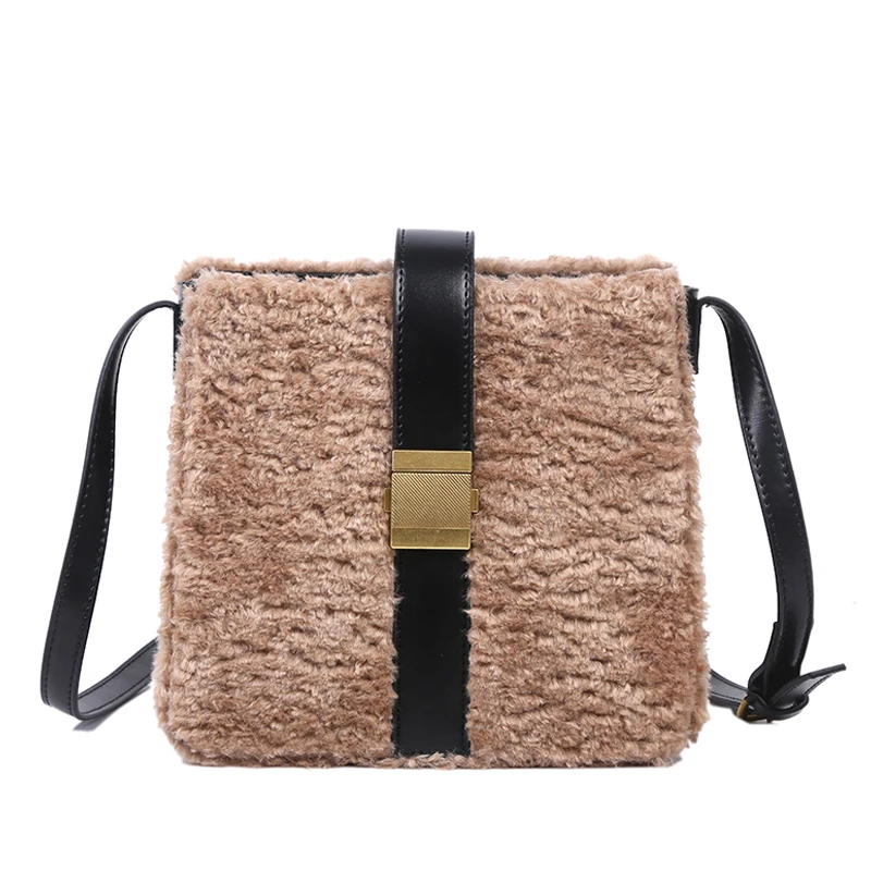 

Square Elegant Female Crossbody bag 2021 Winter New High-quality Velvet Women's Designer Handbag Lock Shoulder Messenger Bag